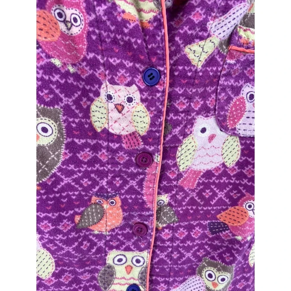 Nick &‎ Nora Pajama Top Womens Sz XL Sleepwear Purple Owl Flannel Button Up